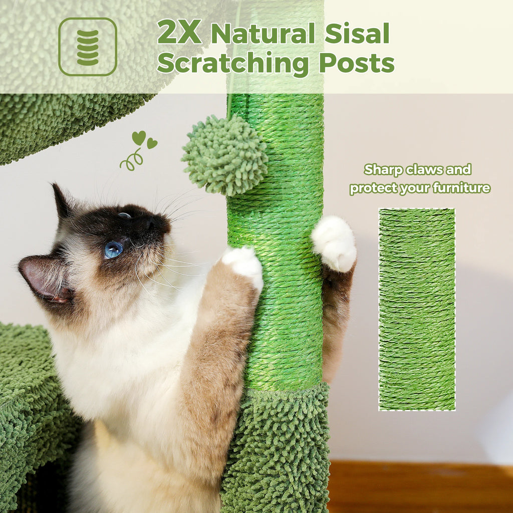 Cactus Cat Tree with Large Condo and Hammock, Indoor Cat Tower with Scratching Post | TheAmigoPets