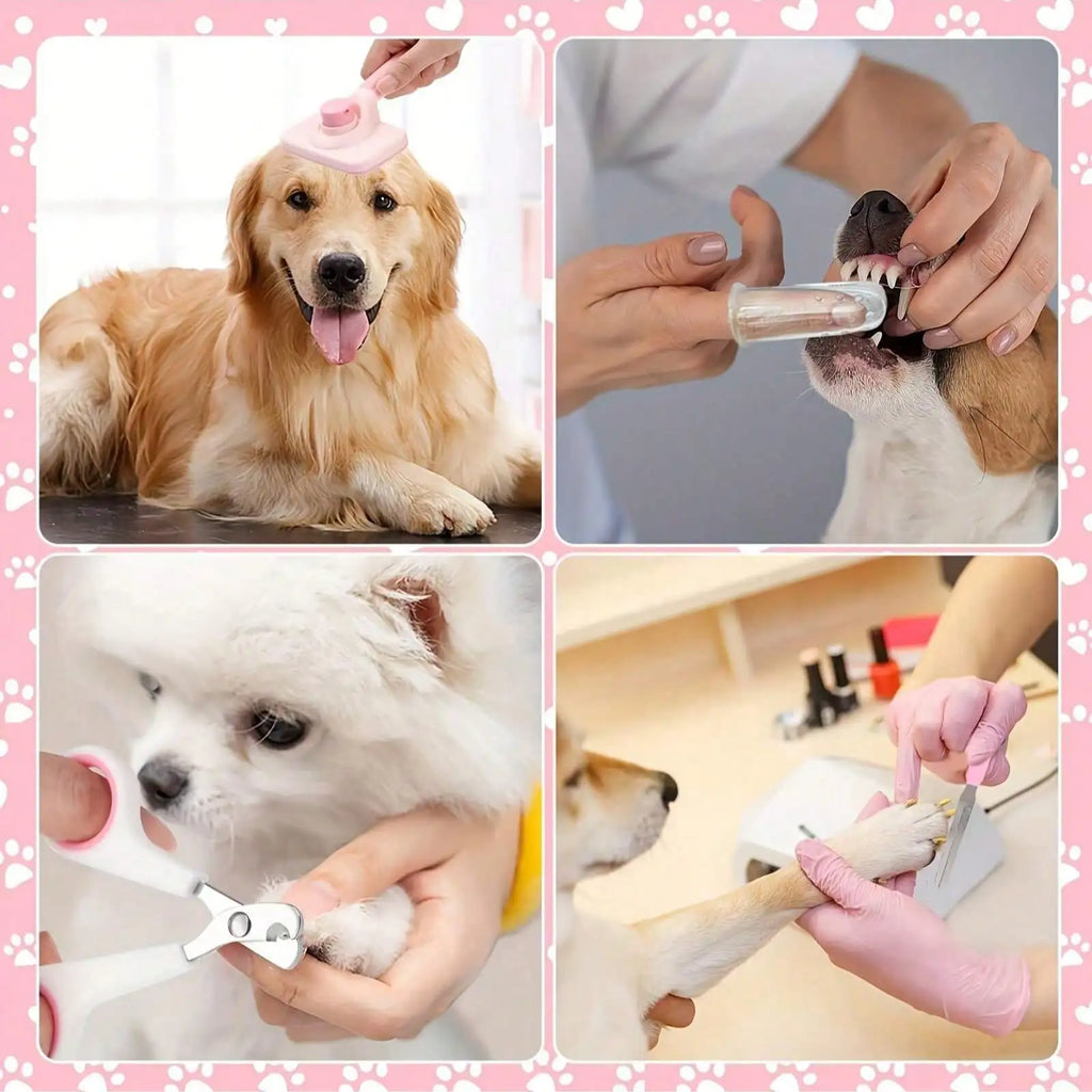8pcs Pet Grooming Kit, Includes Pet Nail Clippers And File, Flea Comb, Pet Shampoo Brush, Pet Deshedding Brush And Silicone Toothbrush