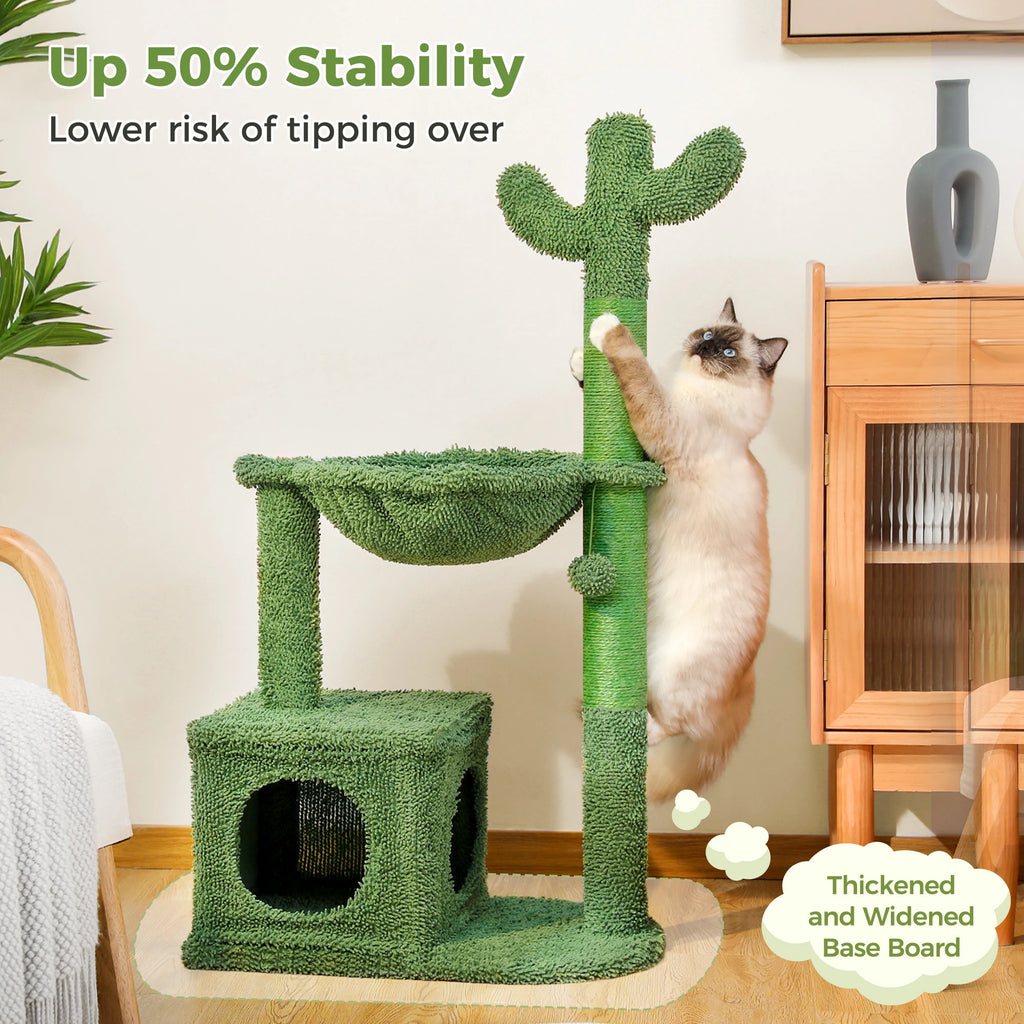 Cactus Cat Tree with Large Condo and Hammock, Indoor Cat Tower with Scratching Post | TheAmigoPets