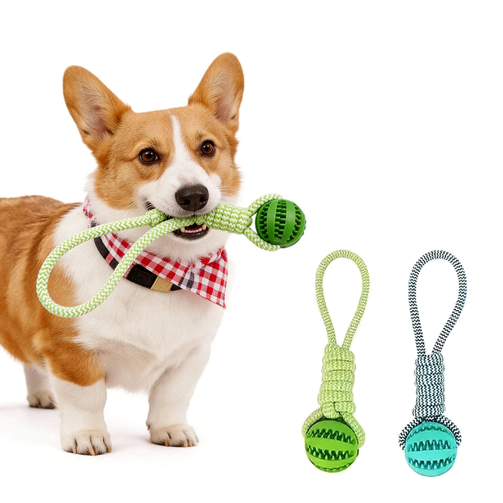 Dog Chew Toy Cotton Rope Tug Toy with Treat Dispensing Rubber Ball Durable Bite Resistant Teeth Cleaning Interactive Training Toy for Puppy Small Medium Dogs Green
