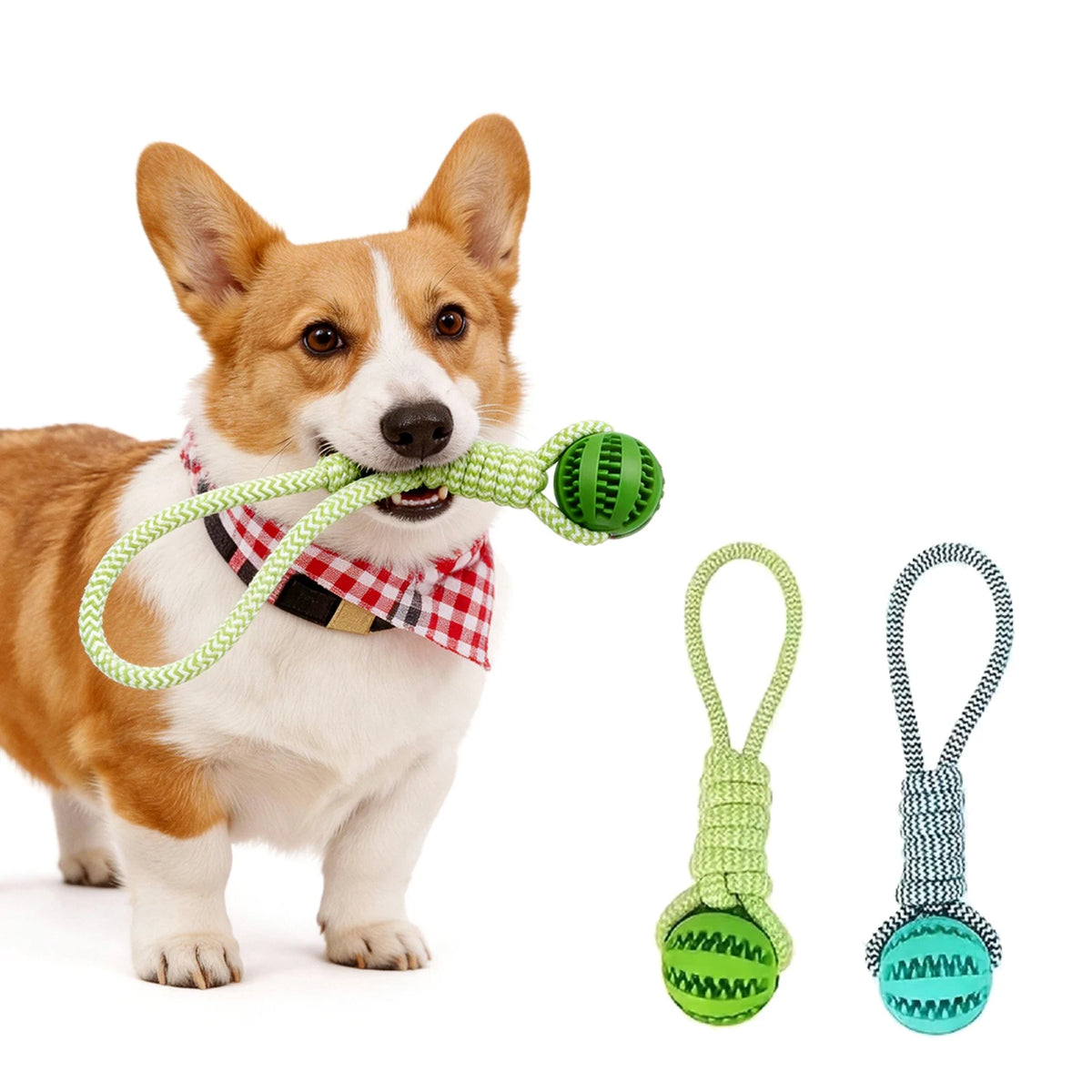 Dog Chew Toy Cotton Rope Tug Toy with Treat Dispensing Rubber Ball Durable Bite Resistant Teeth Cleaning Interactive Training Toy for Puppy Small Medium Dogs Green
