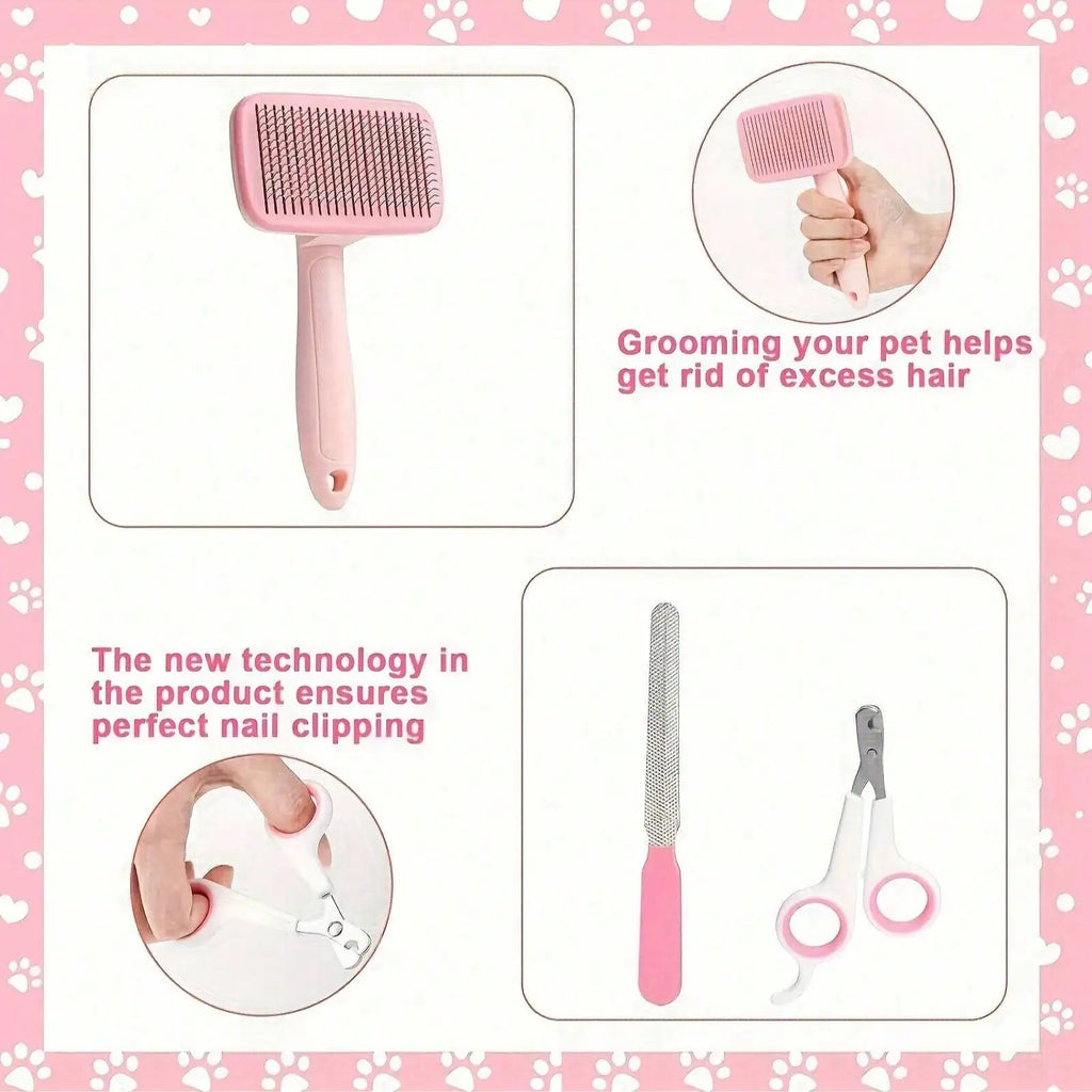 8pcs Pet Grooming Kit, Includes Pet Nail Clippers And File, Flea Comb, Pet Shampoo Brush, Pet Deshedding Brush And Silicone Toothbrush