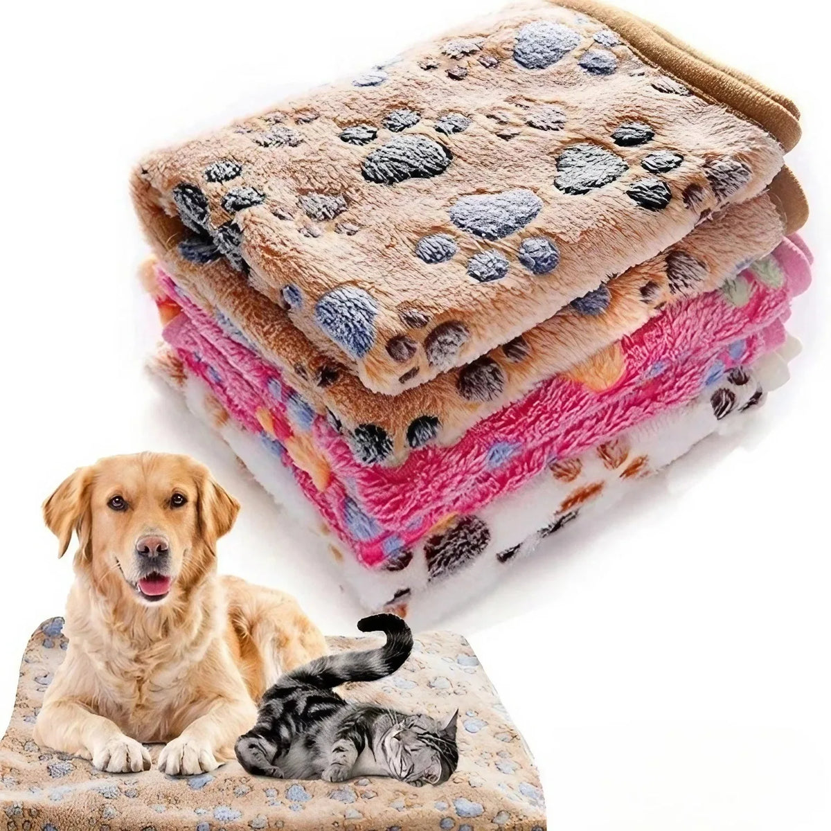 Fluffy Cartoon Fleece Pet Blanket & Mat