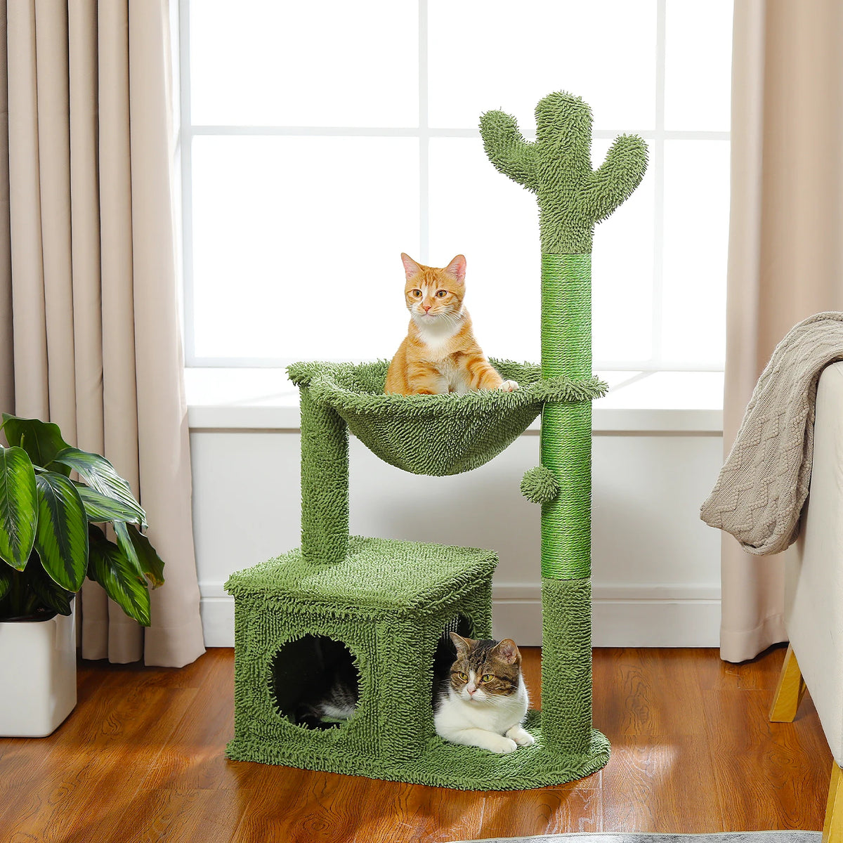 Cactus Cat Tree with Large Condo and Hammock, Indoor Cat Tower with Scratching Post | TheAmigoPets