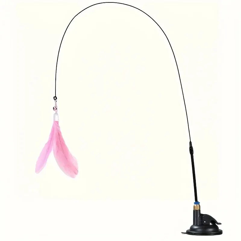 Interactive Cat Feather Wand Toy with Suction Cup & Bell
