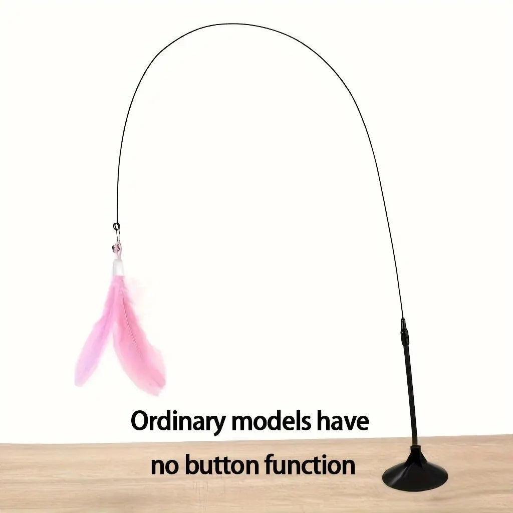 Interactive Cat Feather Wand Toy with Suction Cup & Bell
