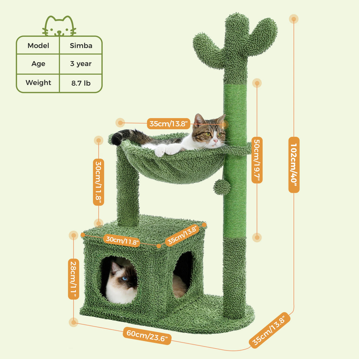 Cactus Cat Tree with Large Condo and Hammock, Indoor Cat Tower with Scratching Post | TheAmigoPets
