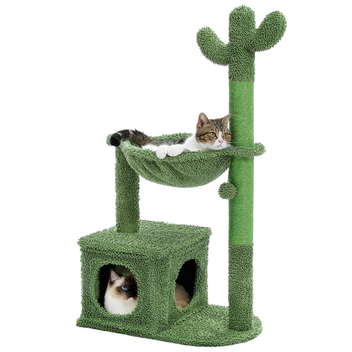 Cactus Cat Tree with Large Condo and Hammock, Indoor Cat Tower with Scratching Post | TheAmigoPets